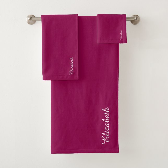 Customize Viva Magenta Elegant Template Name Trend Bath Towel Set (Insitu)