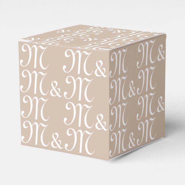 Customize w couple's Initials monogram beige gift Favor Box (Front Side)