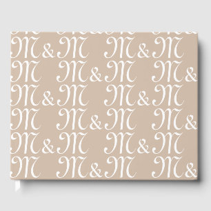 Customize w couple's Initials monogram beige white Guest Book