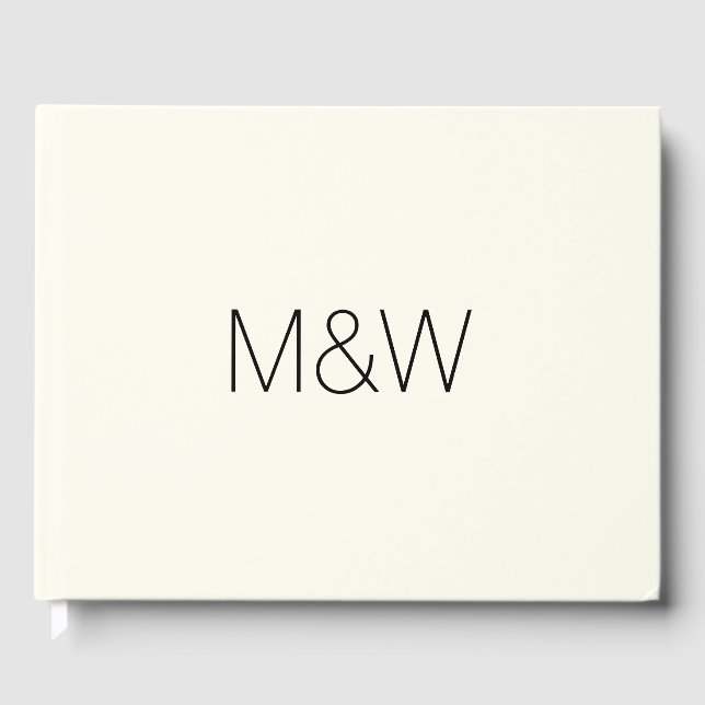 Customize w couple's Initials monogram black ivory Guest Book (Front)