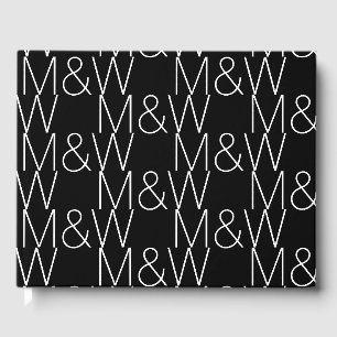 Customize w couple's Initials monogram black white Guest Book