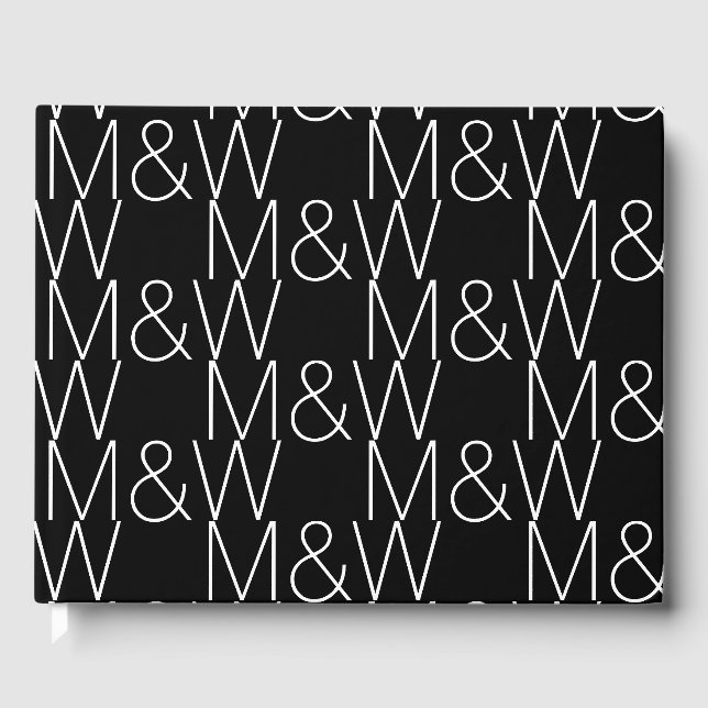 Customize w couple's Initials monogram black white Guest Book (Front)