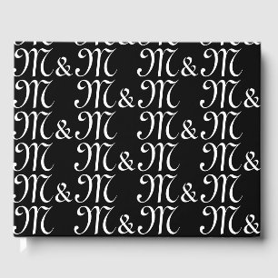 Customize w couple's Initials monogram black white Guest Book