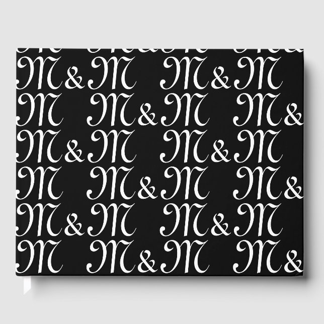 Customize w couple's Initials monogram black white Guest Book (Front)