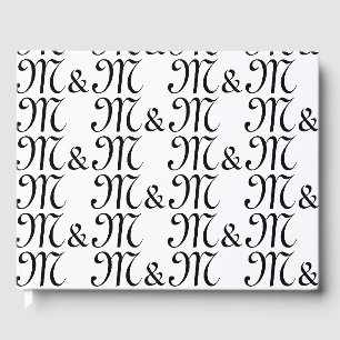 Customize w couple's Initials monogram black white Guest Book