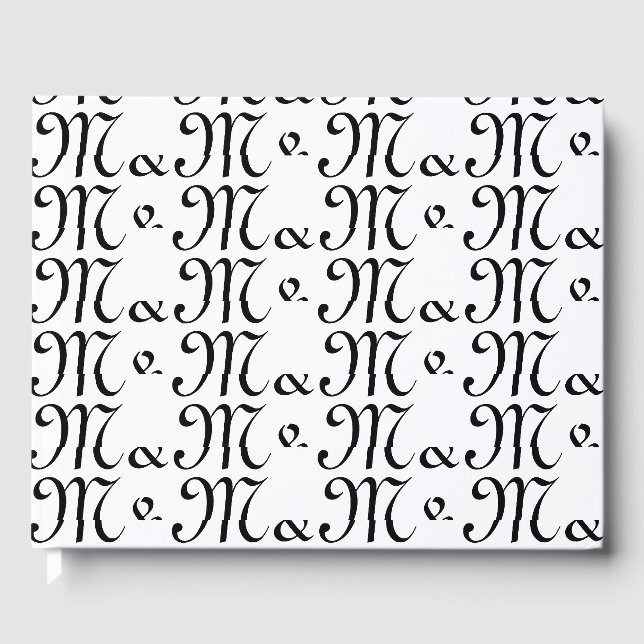 Customize w couple's Initials monogram black white Guest Book (Front)