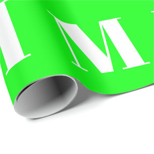 Customize w/Initial Letter, neon green white gift Wrapping Paper