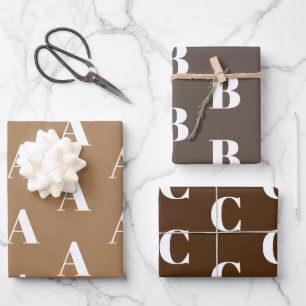 Customize w/Initial monogram Letter brown shades Wrapping Paper Sheet
