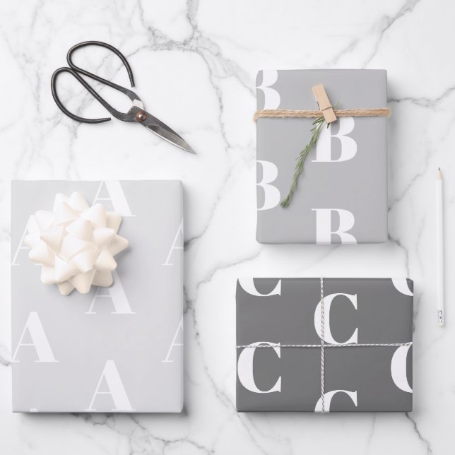 Customize w/Initial monogram Letter Grey shades Wrapping Paper Sheet (Front)