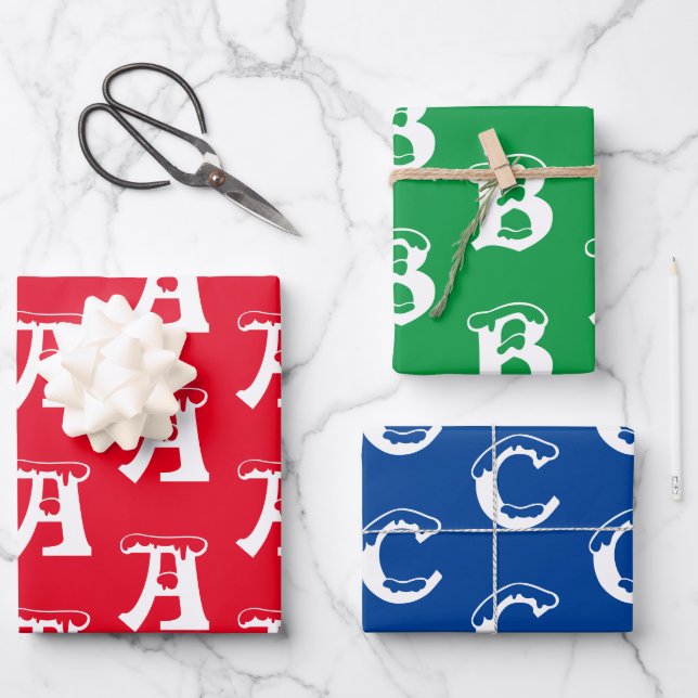 Customize w/Initial monogram Letter Red blue green Wrapping Paper Sheet (Front)