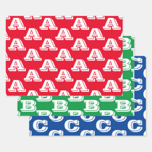 Customize w/Initial monogram Letter Red blue green Wrapping Paper Sheet