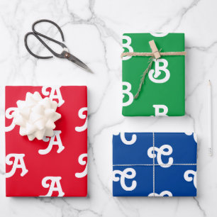 Customize w/Initial monogram Letter Red blue green Wrapping Paper Sheet