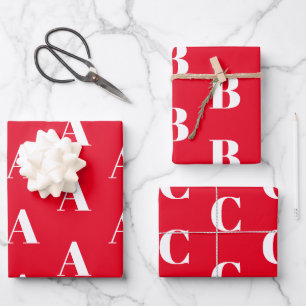 Customize w/Initial monogram Letter Red white Wrapping Paper Sheet