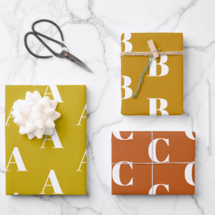 Customize w/Initial monogram Mustard Bronze shades Wrapping Paper Sheet