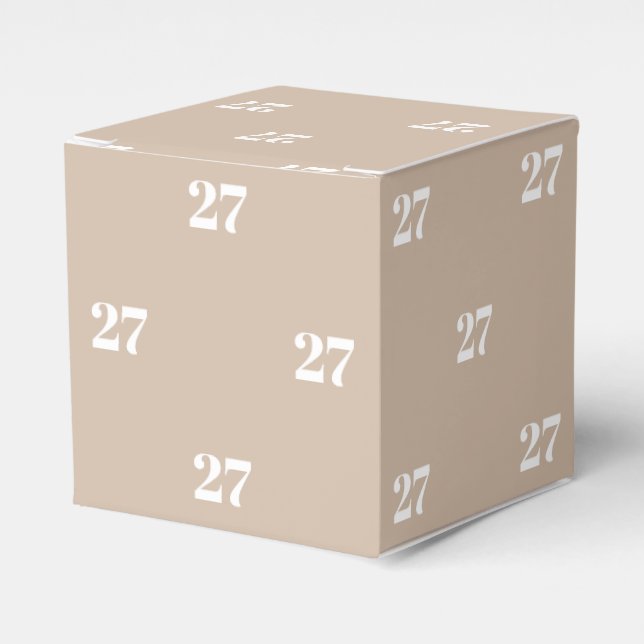 Customize w/Initial White Letter Number beige gift Favor Box (Front Side)