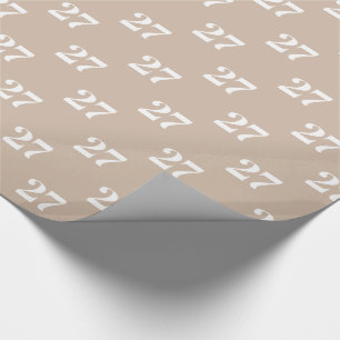 Customize w/Initial, White Letter, Number Beige Wrapping Paper