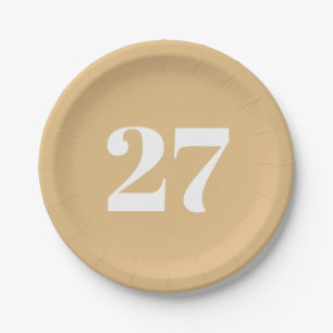 Customize w/Initial White Letter Number Camel Paper Plate