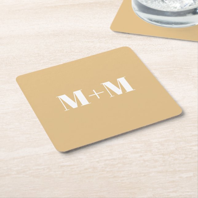 Customize w/Initial White Letter Number Camel Square Paper Coaster (Angled)