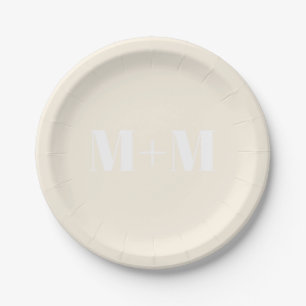 Customize w/Initial White Letter Number cream Paper Plate