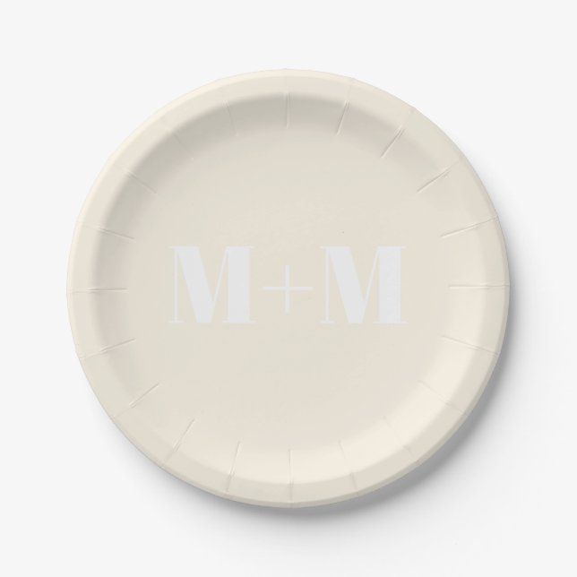 Customize w/Initial White Letter Number cream Paper Plate (Front)