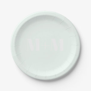Customize w/Initial White Letter Number light mint Paper Plate
