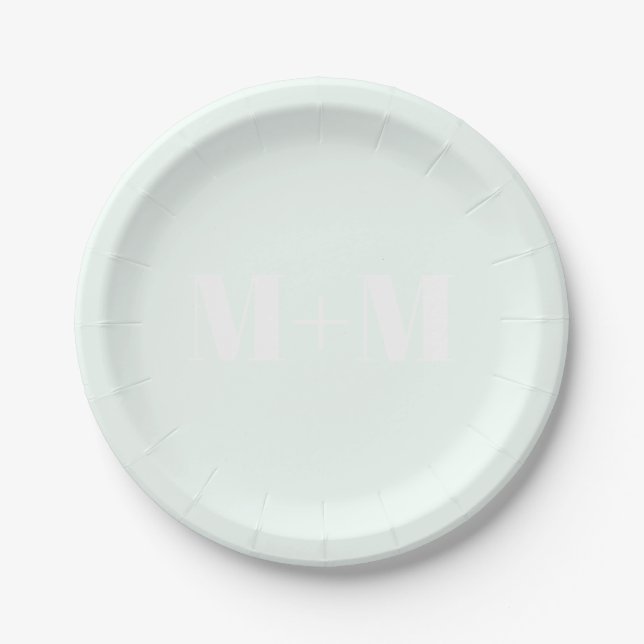 Customize w/Initial White Letter Number light mint Paper Plate (Front)