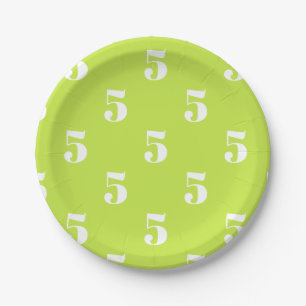 Customize w/Initial White Letter Number lime green Paper Plate