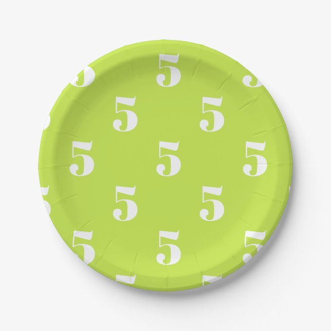 Customize w/Initial White Letter Number lime green Paper Plate (Front)