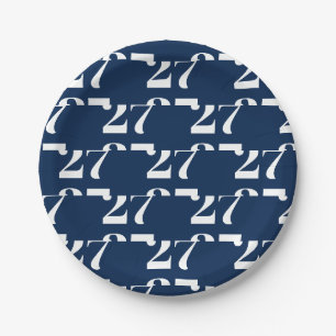 Customize w/Initial, White Letter Number navy blue Paper Plate