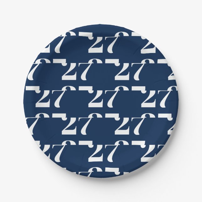 Customize w/Initial, White Letter Number navy blue Paper Plate (Front)
