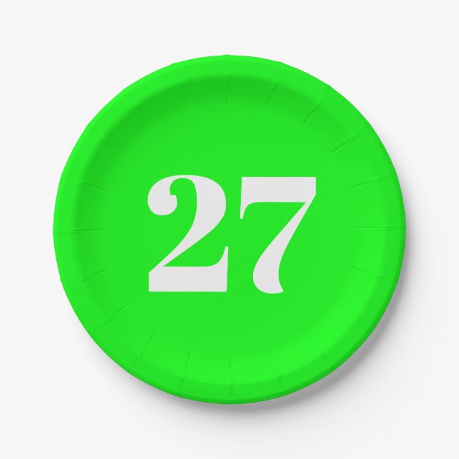 Customize w/Initial White Letter Number neon green Paper Plate (Front)