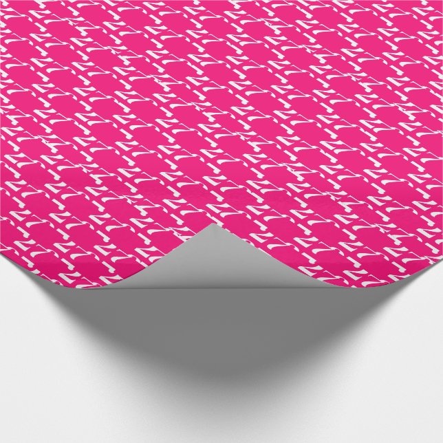 Customize w/Initial, White Letter, Number pink Wrapping Paper (Corner)