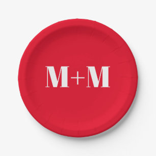 Customize w/Initial White Letter Number red Paper Plate