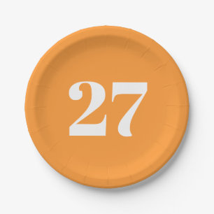 Customize w/Initial White Letter Number Saffron Paper Plate