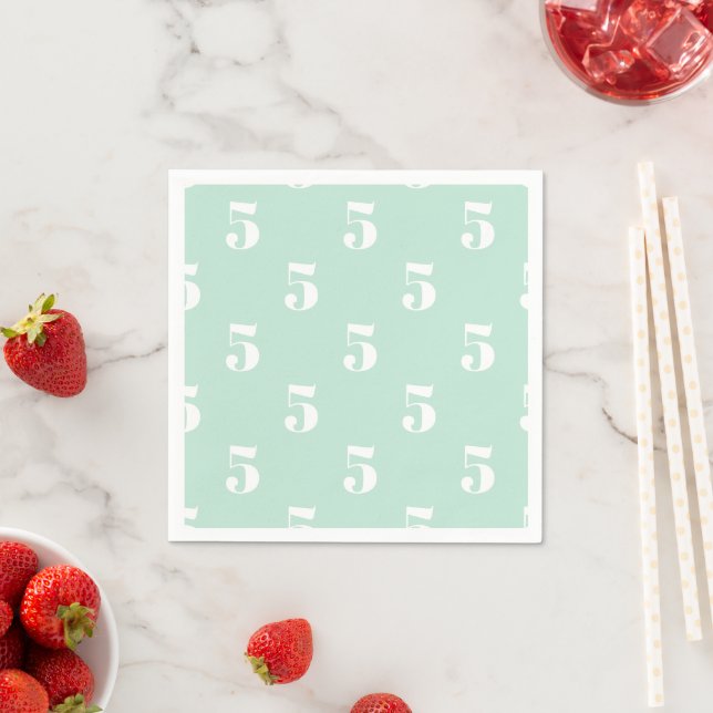 Customize w/Initial, White Letter Number seafoam Napkin (Insitu)