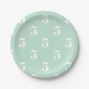 Customize w/Initial, White Letter Number seafoam Paper Plate