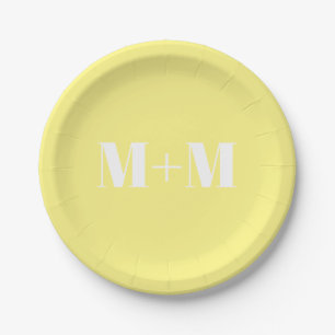 Customize w/Initial White Letter Number yellow Paper Plate