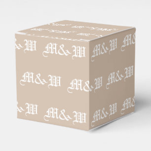 Customize w/Initial White monogram beige gift Favor Box