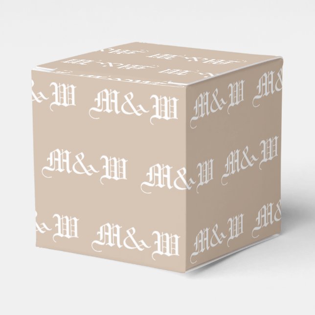 Customize w/Initial White monogram beige gift Favor Box (Front Side)