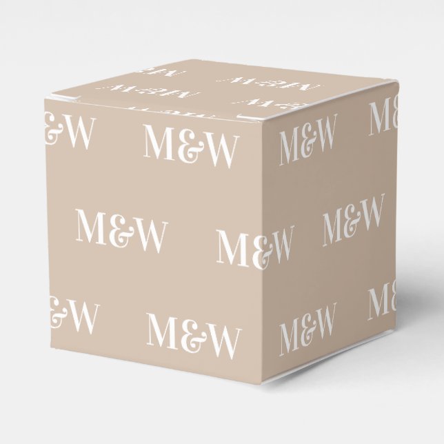 Customize w/Initial White monogram beige gift Favor Box (Front Side)