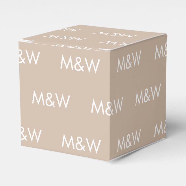 Customize w/Initial White monogram beige gift Favor Box (Front Side)