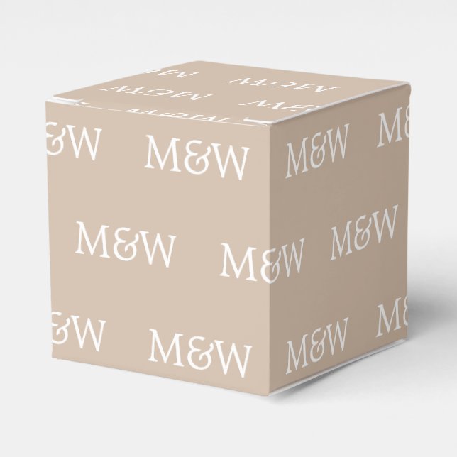 Customize w/Initial White monogram beige gift Favor Box (Front Side)