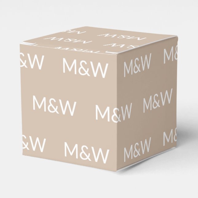 Customize w/Initial White monogram beige gift Favor Box (Front Side)