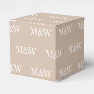 Customize w/Initial White monogram beige gift Favor Box
