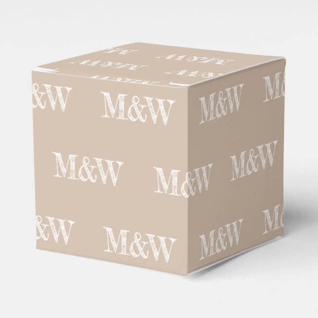 Customize w/Initial White monogram beige gift Favor Box (Front Side)