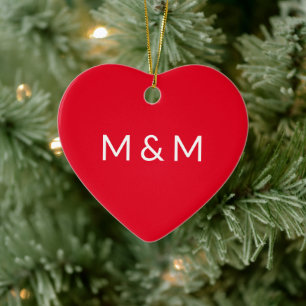 Customize w/Initials couple monogram White Red Ceramic Ornament