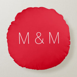 Customize w/Initials couple monogram White Red Round Pillow