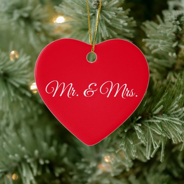 Customize w/Initials couple's monogram red white Ceramic Ornament (Tree)