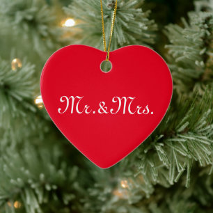 Customize w/Initials couple's monogram red white Ceramic Ornament