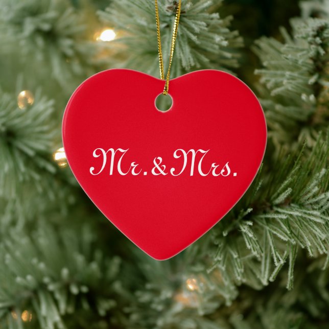 Customize w/Initials couple's monogram red white Ceramic Ornament (Tree)